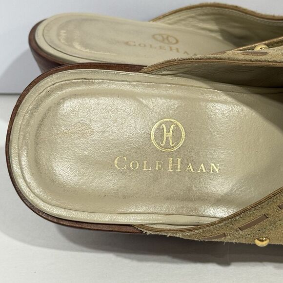 Cole Haan Womens Heels Mules D18363 US 8.5 B Tan Suede Slip-on Studded Leather - Picture 11 of 16